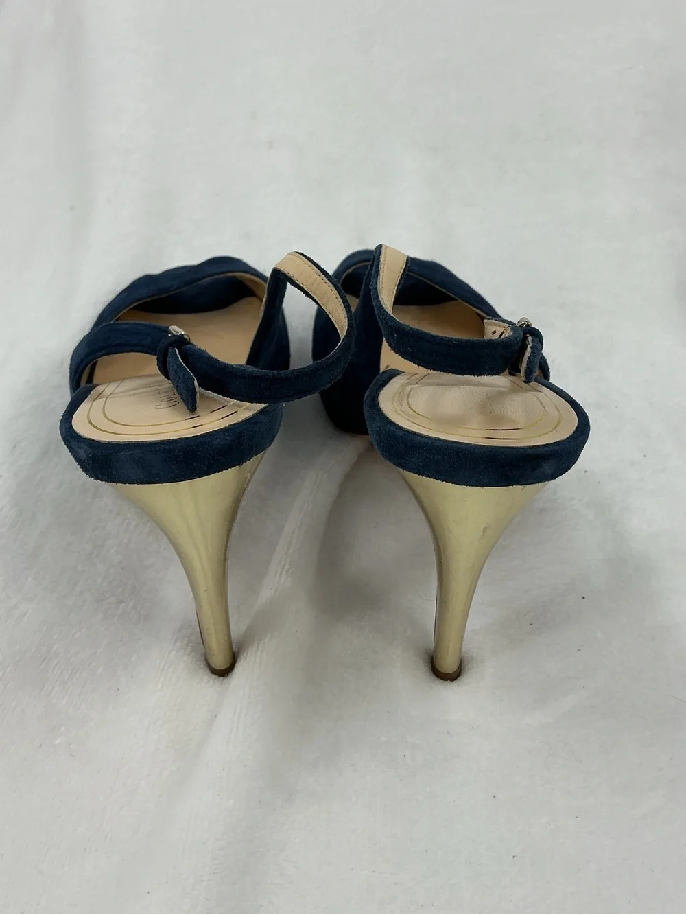 Cole Haan Navy Suede Peep-Toe Slingback Heels b59